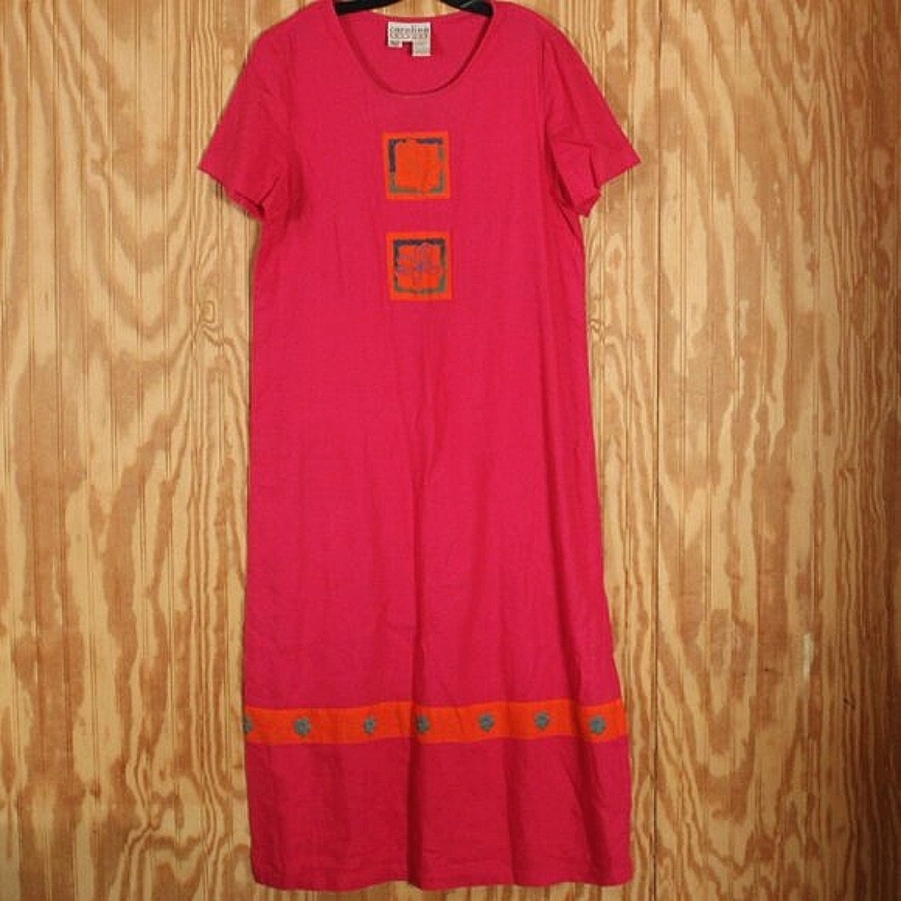 Vintage Carolina Colours Pink Linen Blend Maxi Dress - Size 12